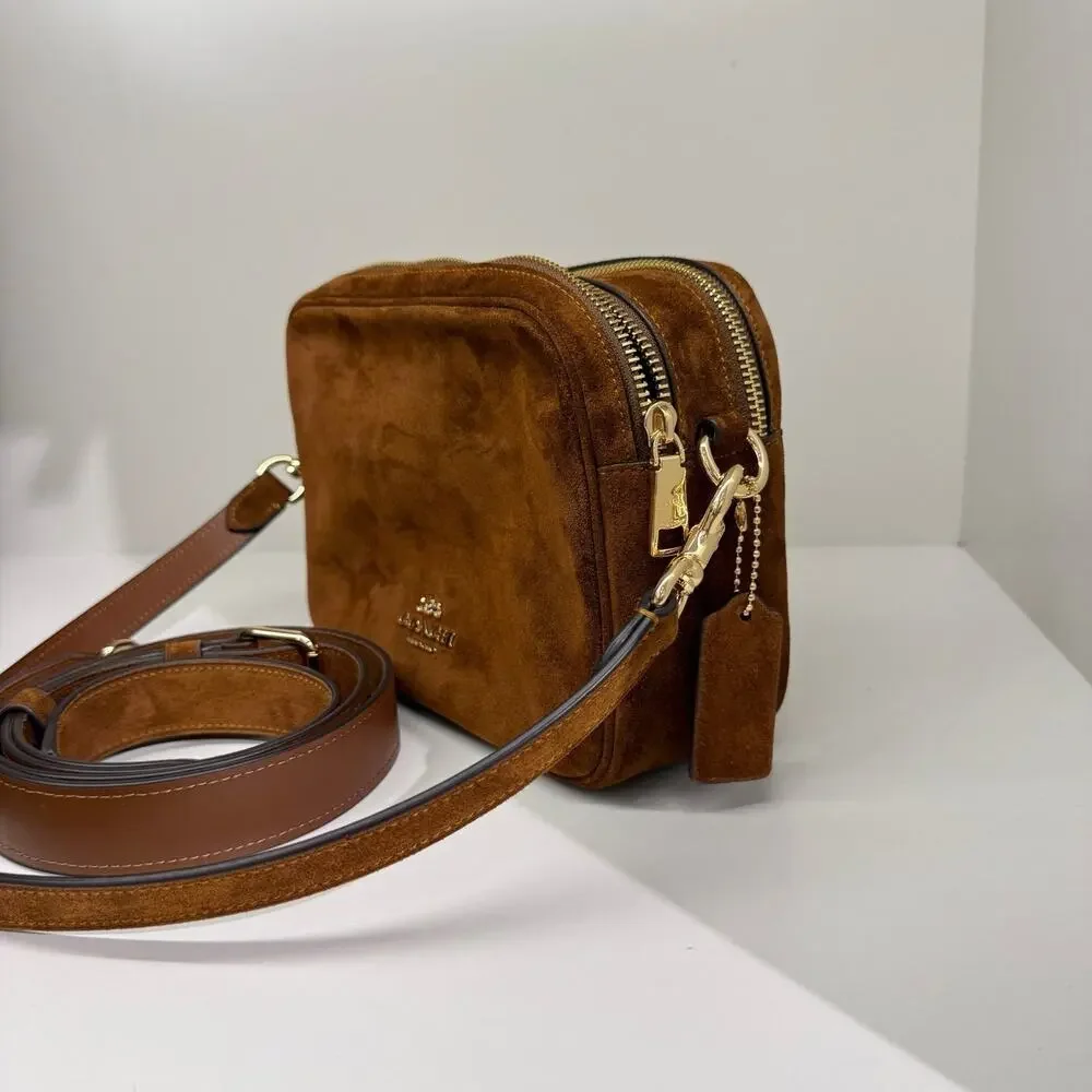 NEW‼️Coach Carey Crossbody Bag  CET39 suede/Gold/Warm Brown